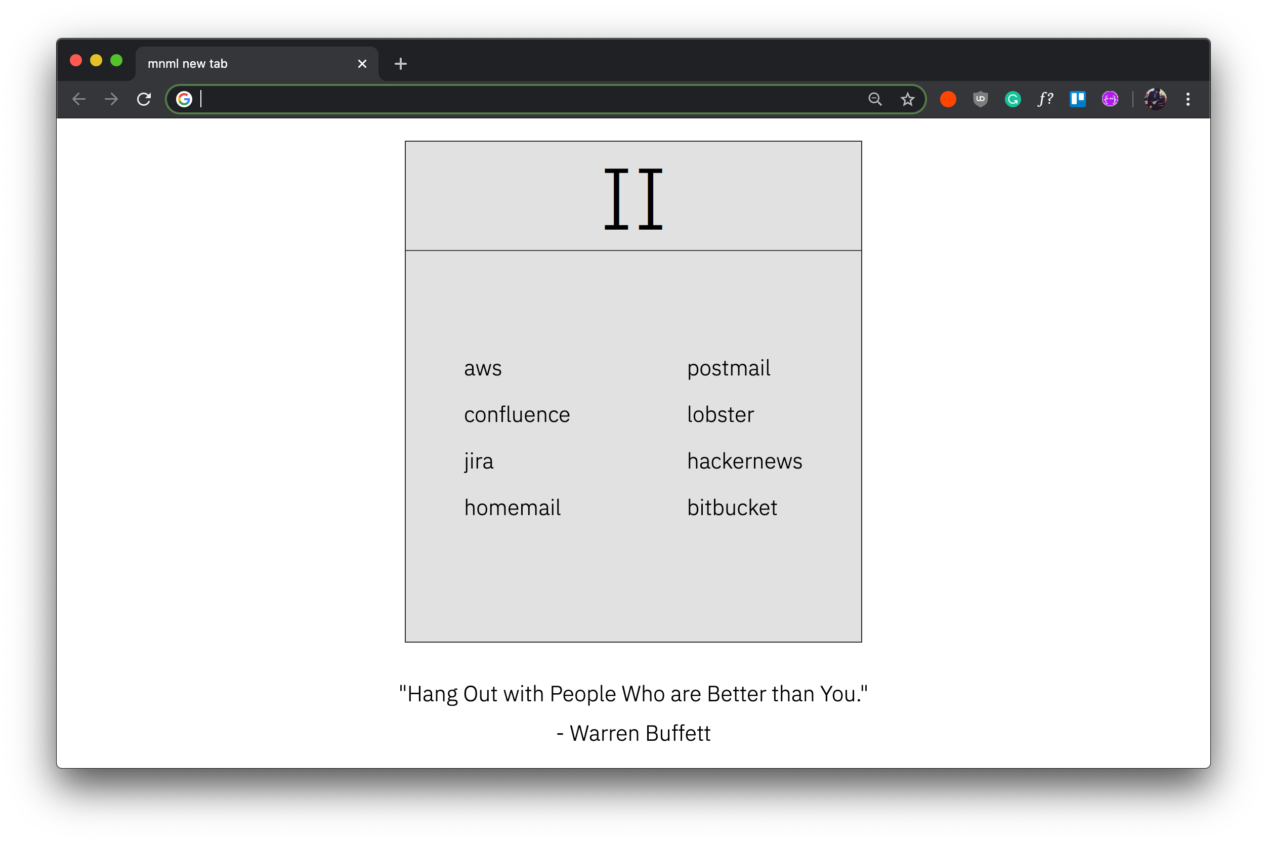 Screenshot of mnml new tab on chrome